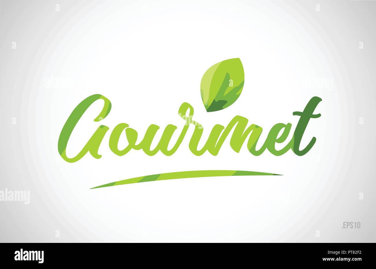 gourmet green leaf word on white background suitable for card icon or typography logo design