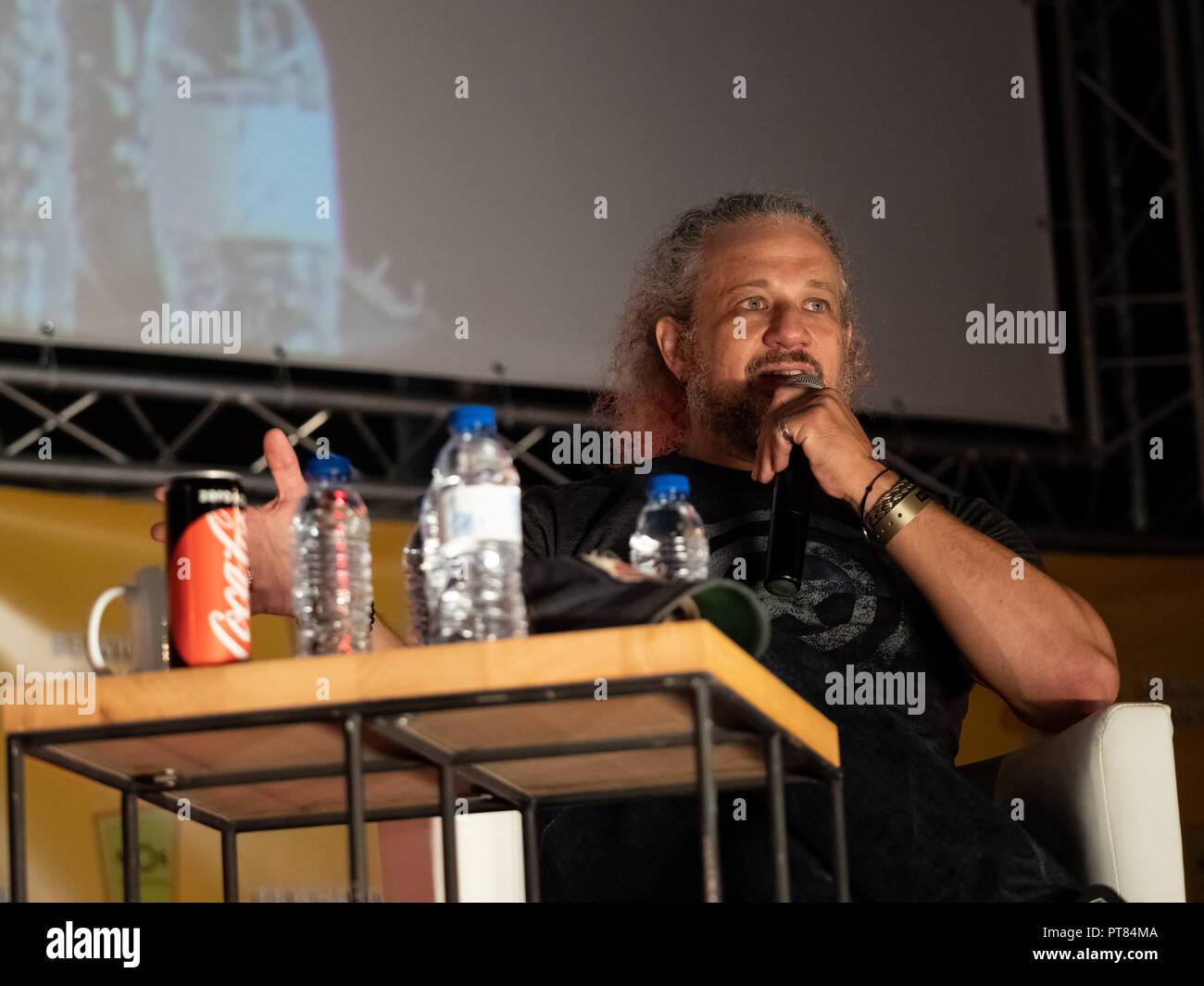 'Happy!' tv actor Joseph D. Reitman and 'Altered Carbon' tv actress Dichen Lachman attend a panel at Comic Con Portugal 2018 in Passeio Maritimo de Alges  Featuring: Joseph D. Reitman, Dichen Lachman Where: Alges, Portugal When: 06 Sep 2018 Credit: Rui M Leal/WENN.com Stock Photo