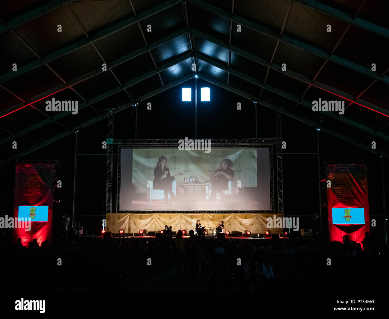 'Happy!' tv actor Joseph D. Reitman and 'Altered Carbon' tv actress Dichen Lachman attend a panel at Comic Con Portugal 2018 in Passeio Maritimo de Alges  Featuring: Joseph D. Reitman, Dichen Lachman Where: Alges, Portugal When: 06 Sep 2018 Credit: Rui M Leal/WENN.com Stock Photo