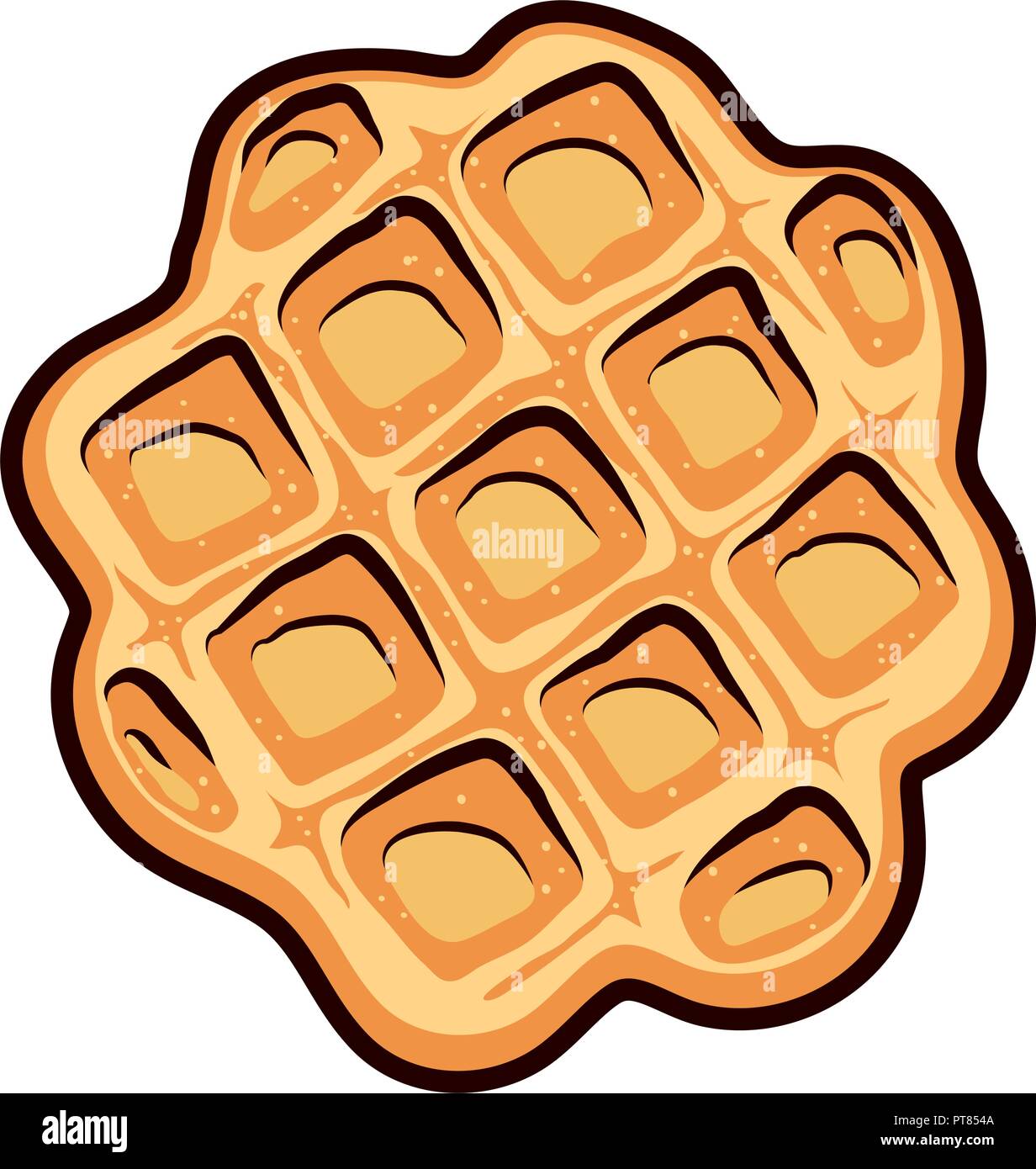 vector breakfast waffle isolated on white background. abstract belgium round waffle as sweet delicious food concept. top view Stock Vector