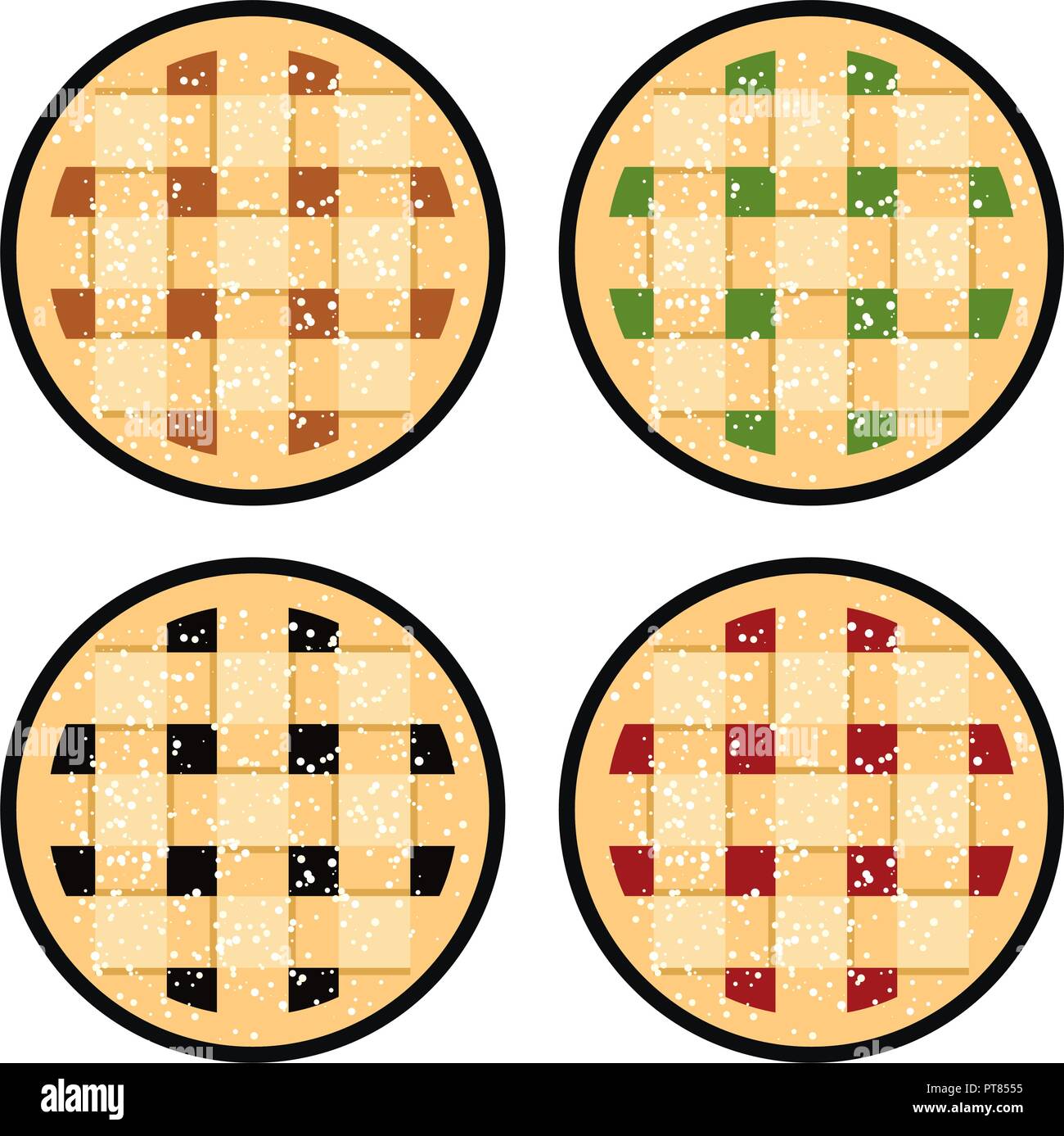 vector collection of homemade fruit and berry pies for christmas, thanksgiving and all kinds of holidays. homemade crostata baking icons isolated on w Stock Vector