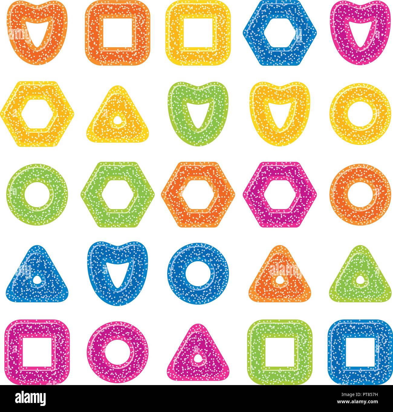 vector gelatin candies assortment of various shapes isolated on white background. set of colorful jelly marmalade icons Stock Vector