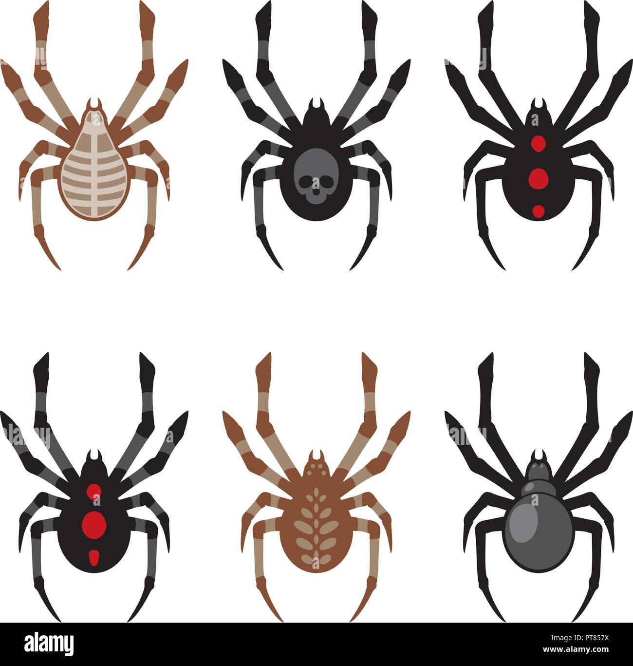 vector set of spider icons. collection of cartoon spiders isolated on white background Stock Vector
