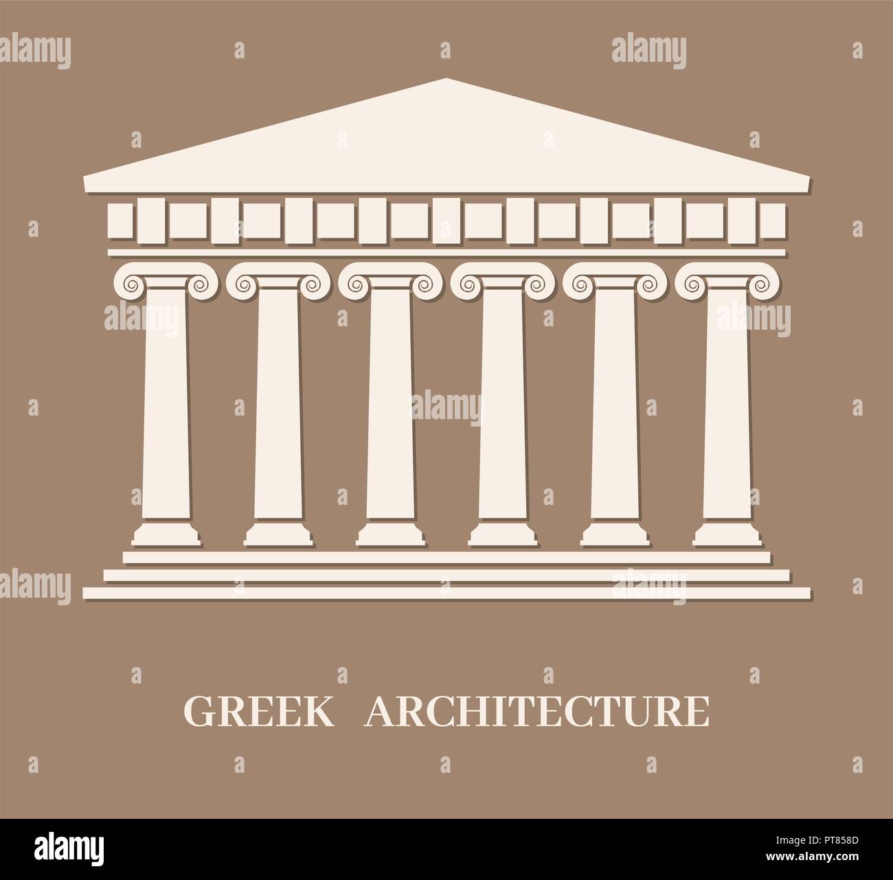 vector ancient greek architecture with columns. roman temple building with pillars. logo of greek parthenon or acropolis with greek architecture text Stock Vector
