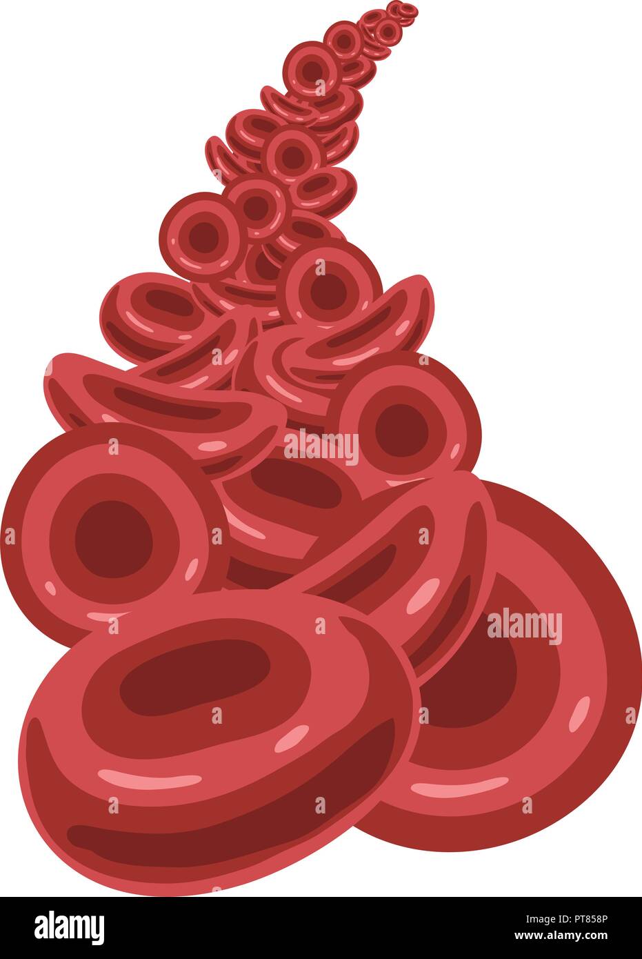 vector background with red blood cells flowing through vein or artery. bloodcells stream isolated on white background. collection of blood cell symbol Stock Vector