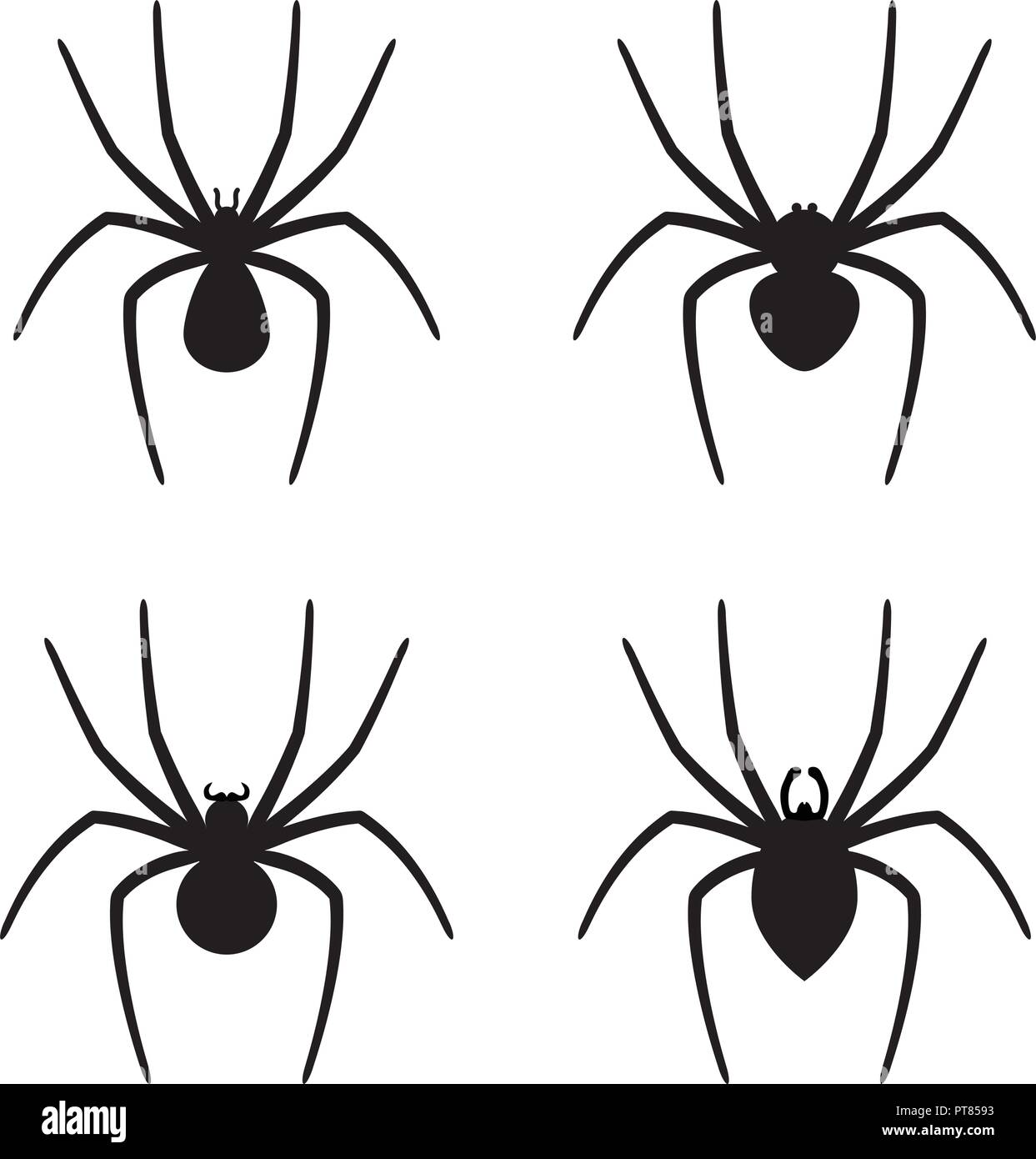 vector set of spider icons. collection of cartoon spiders isolated on white background Stock Vector