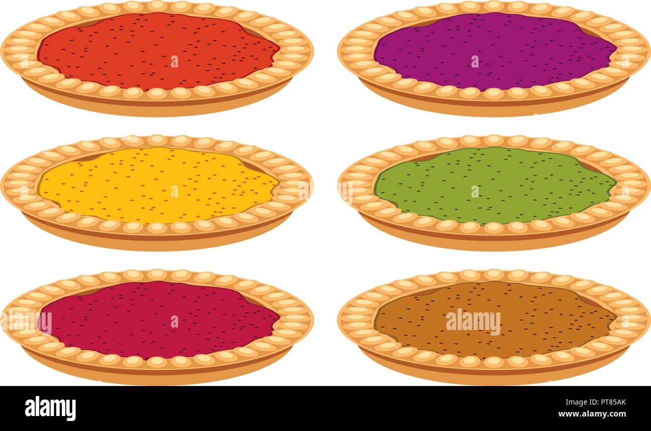 vector jam pie set. fruit tart with tasty berry jam filling isolated on