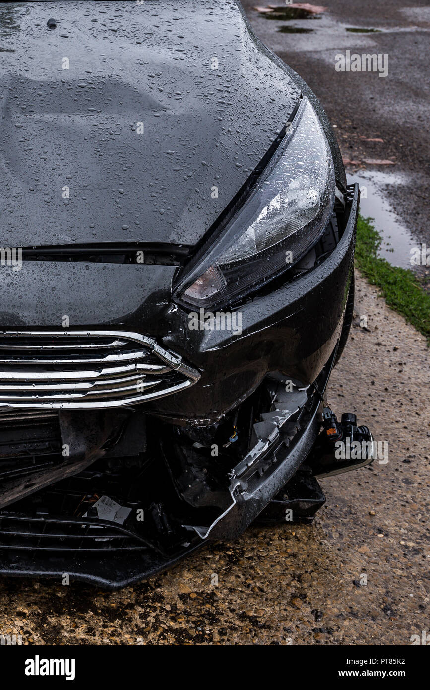 Car Crash and Car Damage. Close up Details Stock Photo
