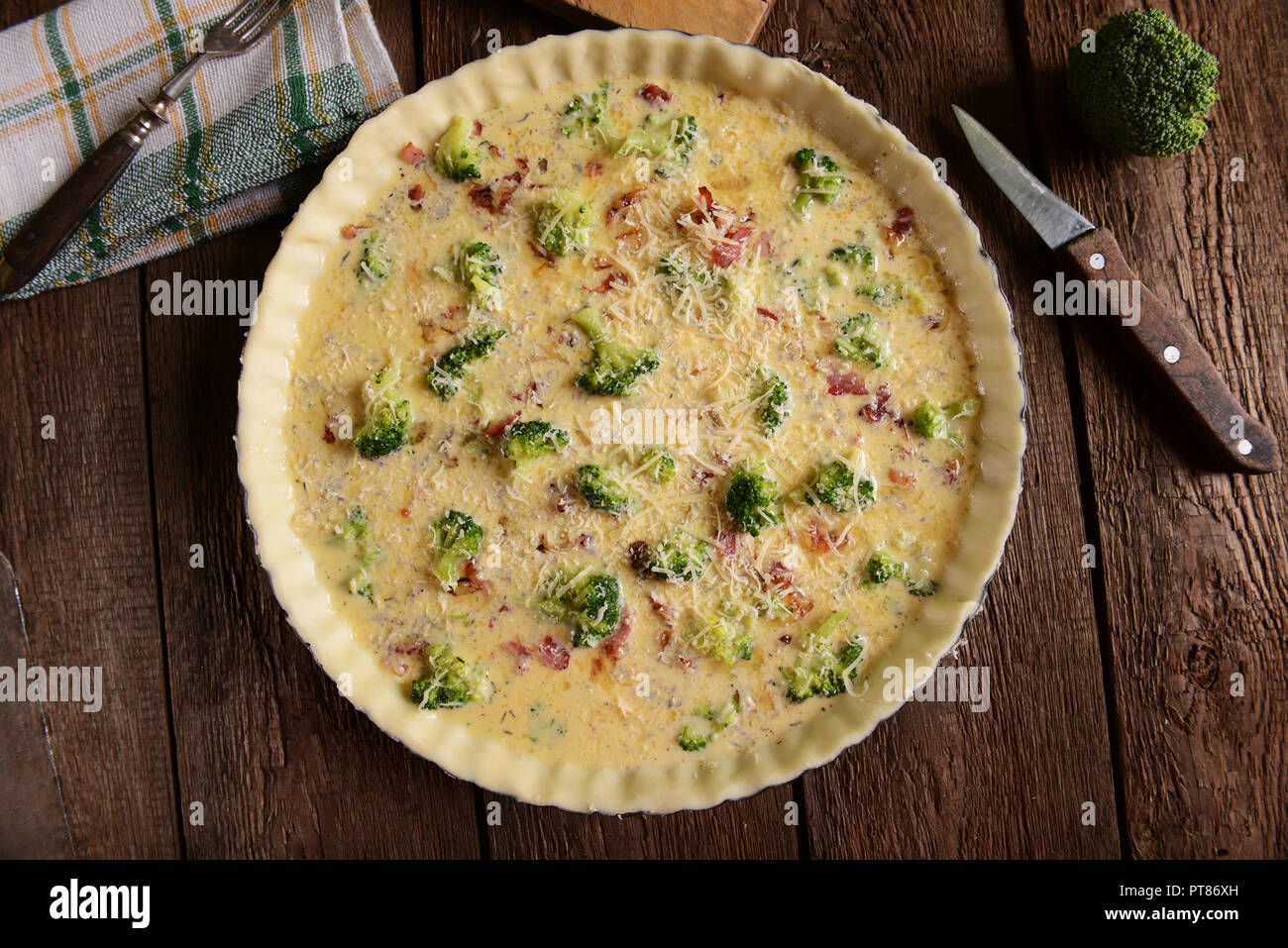 quiche with broccoli and ham preparation Stock Photo Alamy