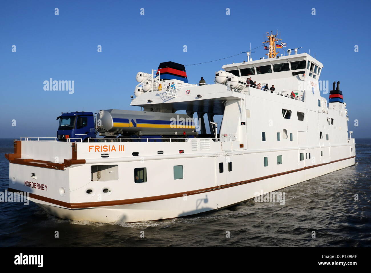 The car ferry Frisia III on September 27, 2018 on the route from Norderney  to Norddeich on the North Sea Stock Photo - Alamy