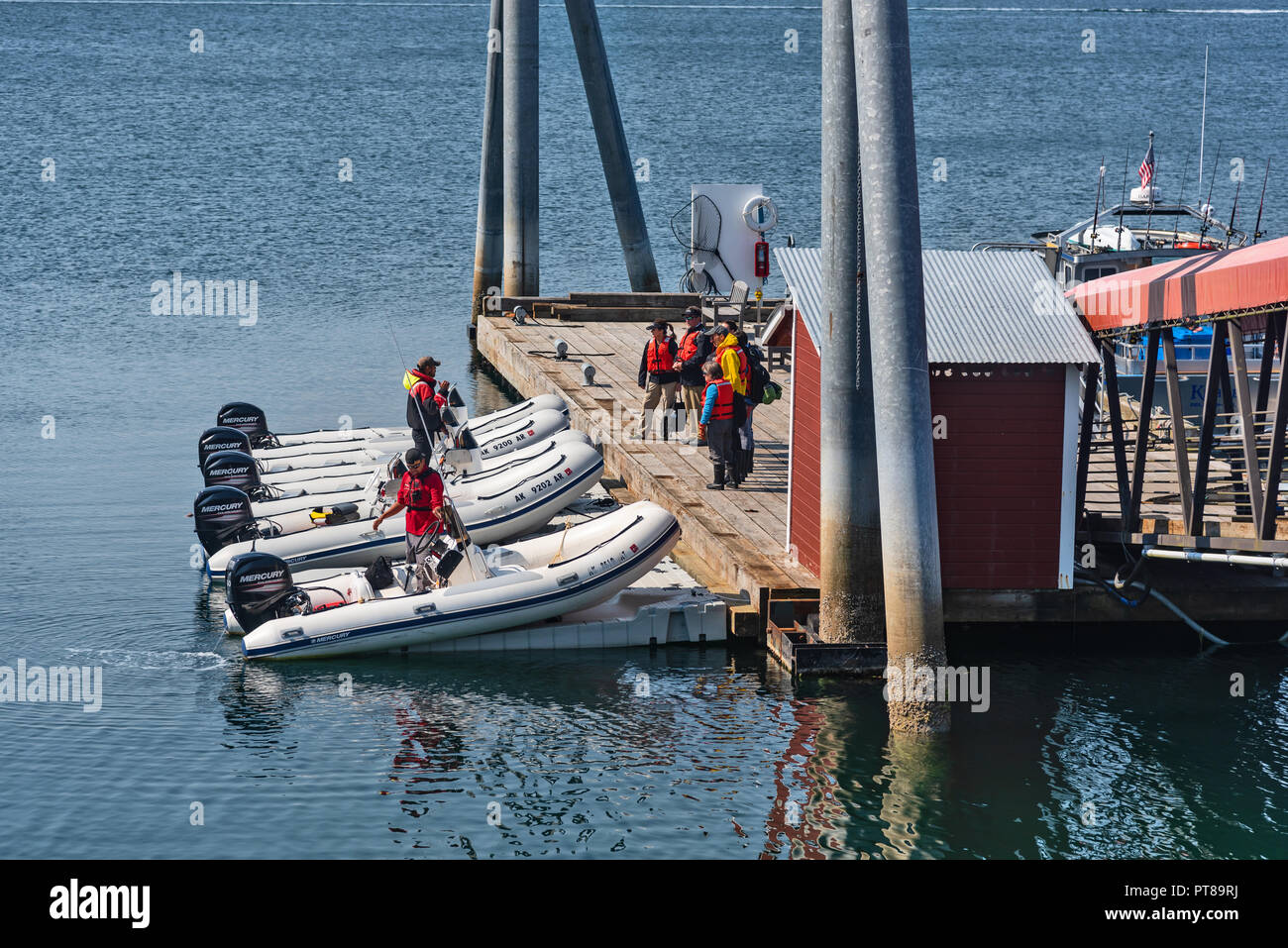 Boats ready for tourists, Hoonah Harbor., Hoonah, Alaska, USA Stock