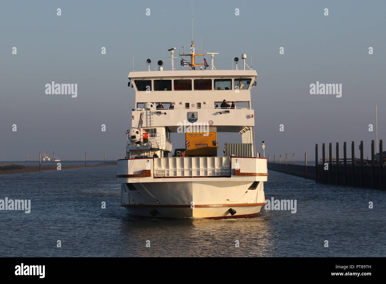 The car ferry Frisia I reached on September 27, 2018 the port of Norddeich. Stock Photo