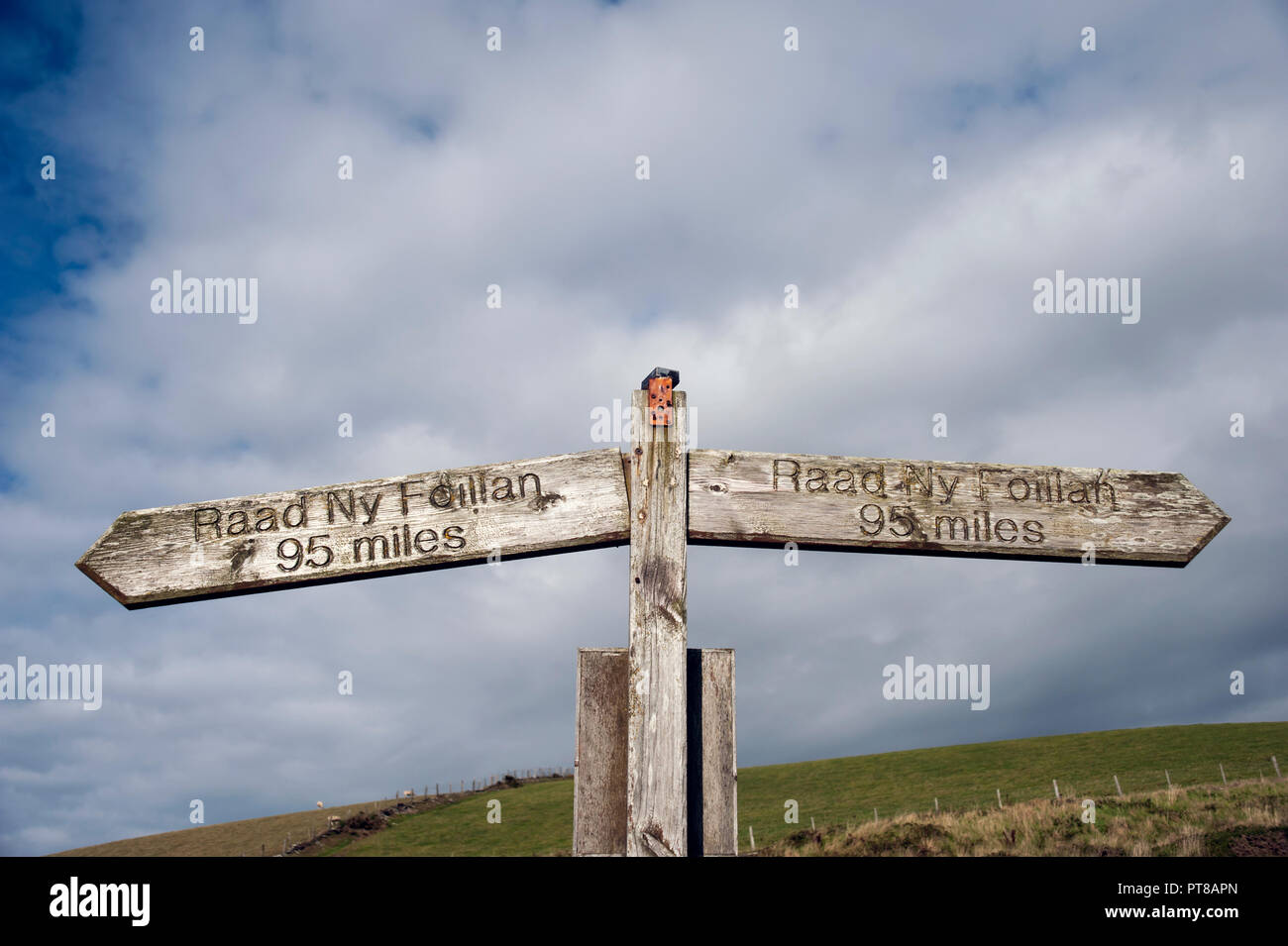 Coastal path signage, Isle of Man Stock Photo