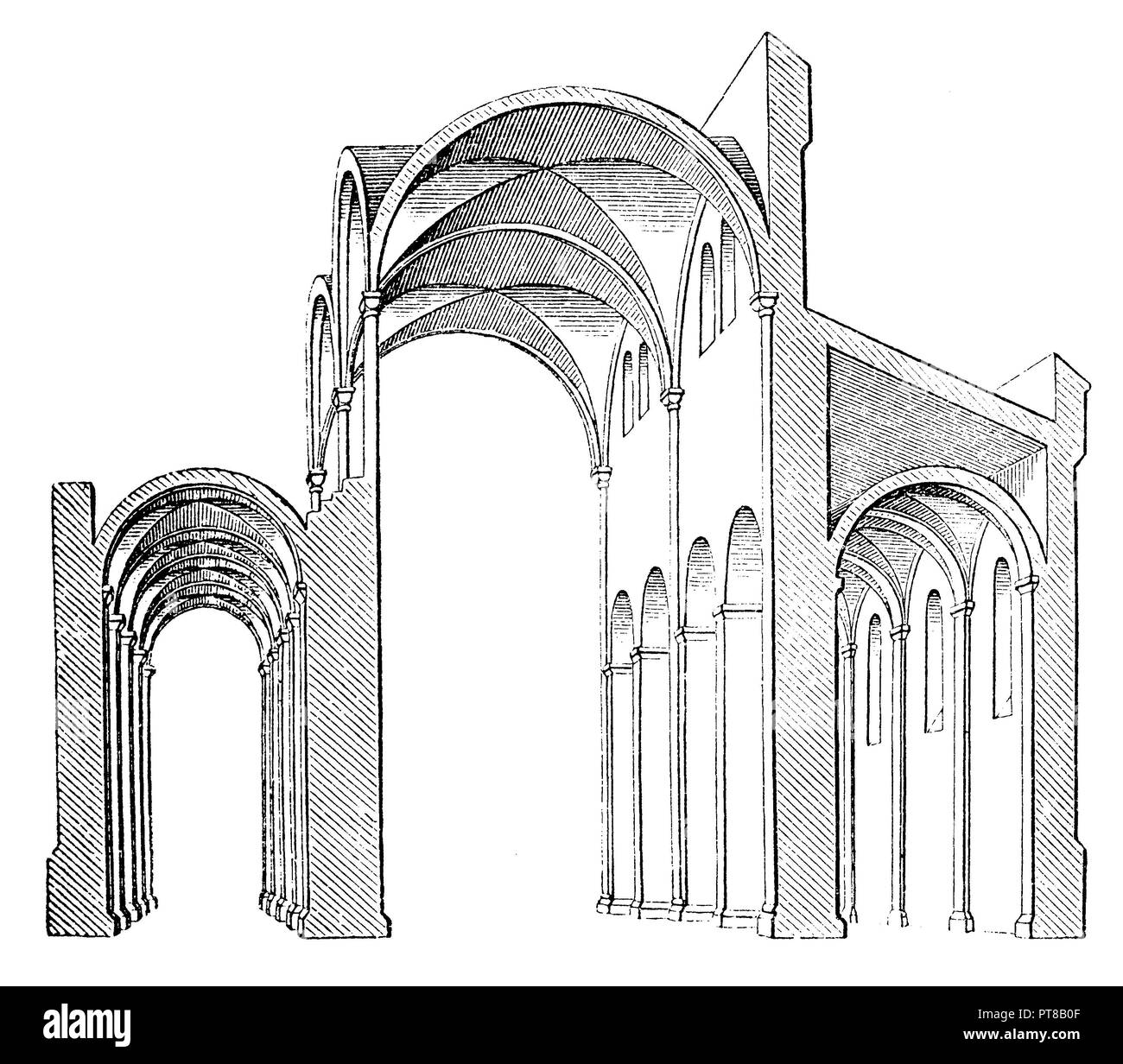 Romanesque vault system,   1870 Stock Photo