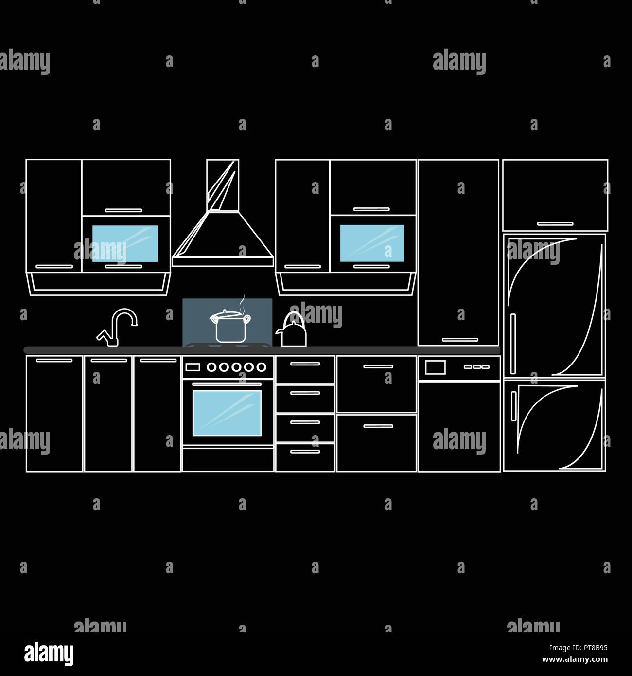 Kitchen furniture line icon, Furniture and interior element, vector ...