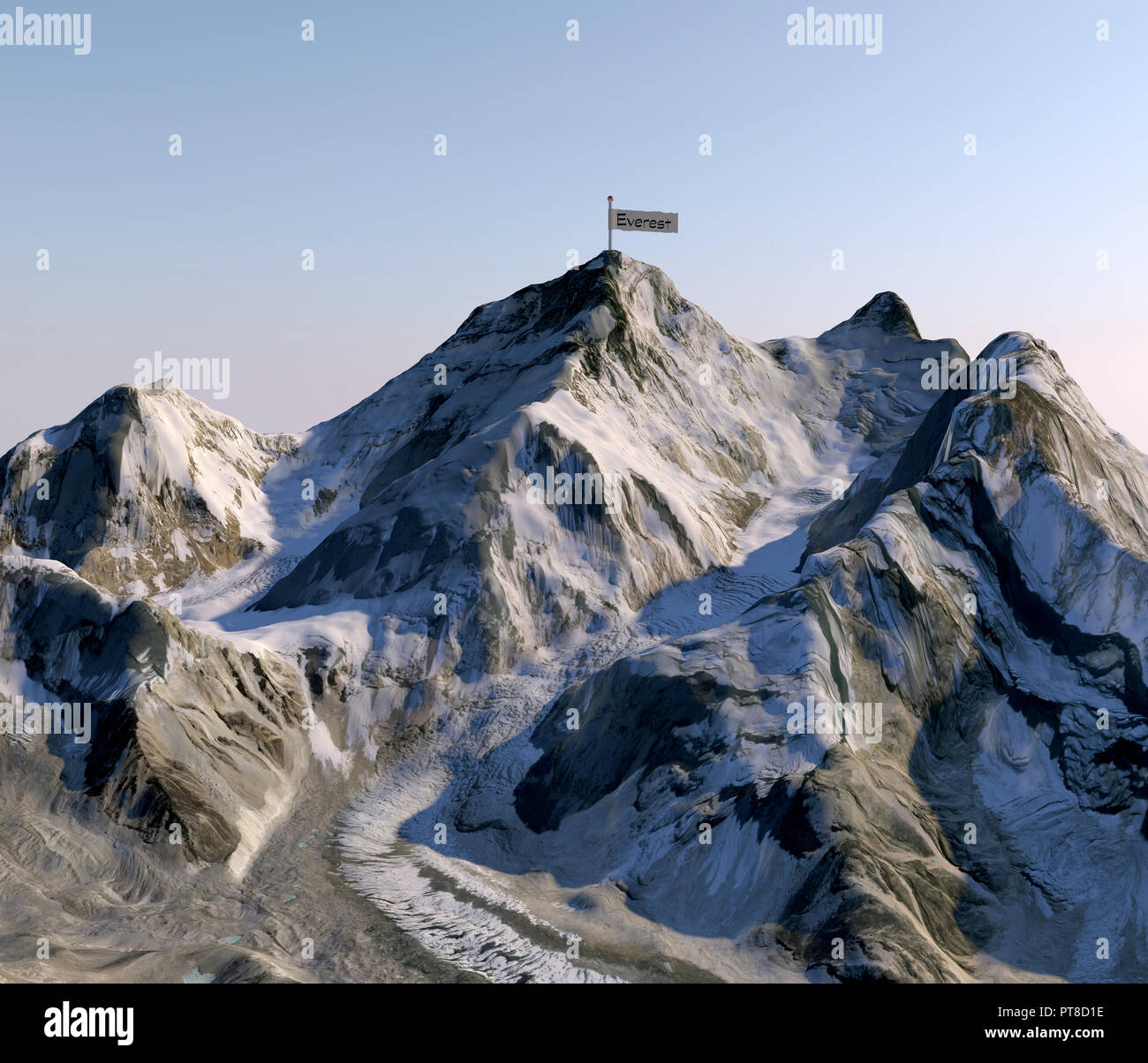 de eerste twijfel Editie Mount Everest, relief height, mountains. Himalaya map. A flag waving on the  summit of the Everest Stock Photo - Alamy