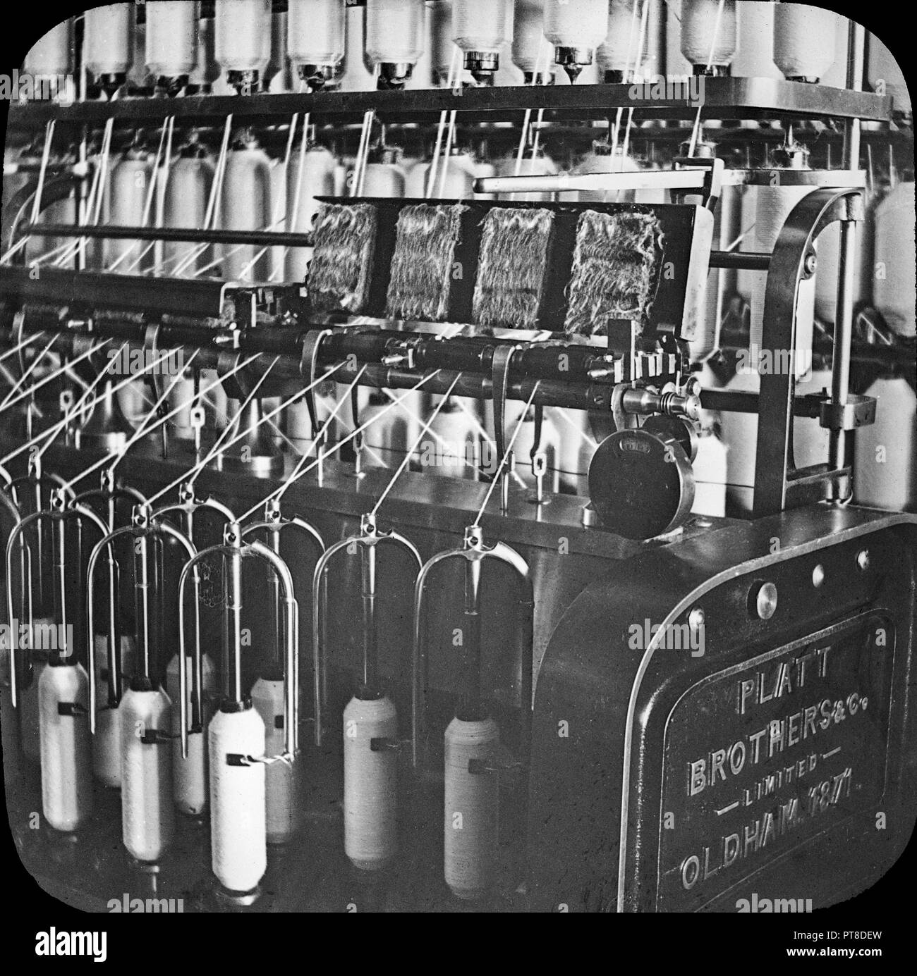 A textile machine made by the company Platt Brothers from Oldham in Lancashire, England. The company was founded in 1770 and ceased trading in 1982. Stock Photo