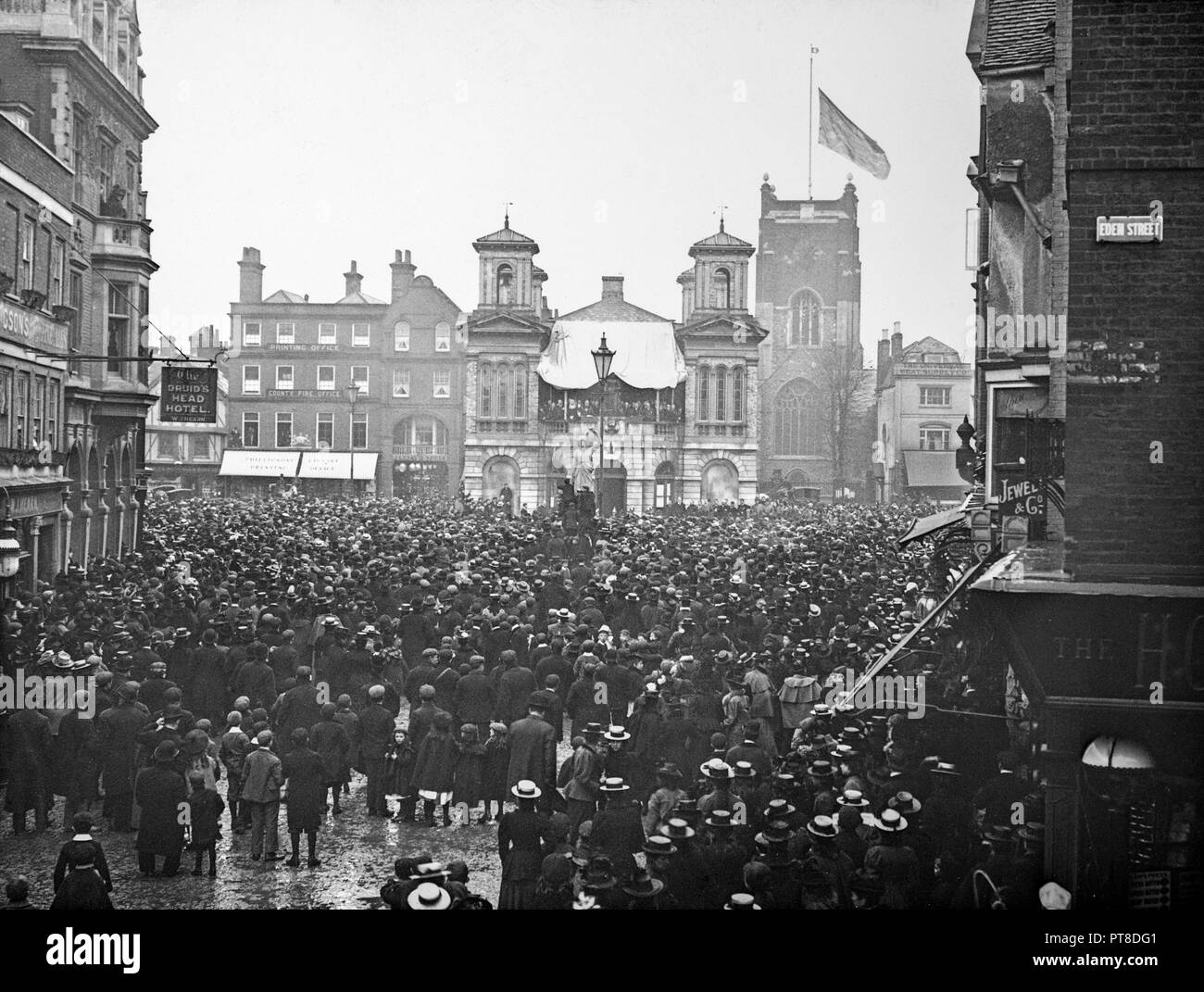 Kingston-Upon-Thames near London in 1901. Proclamation of King Edward VII in the town square before a large crowd. Stock Photo