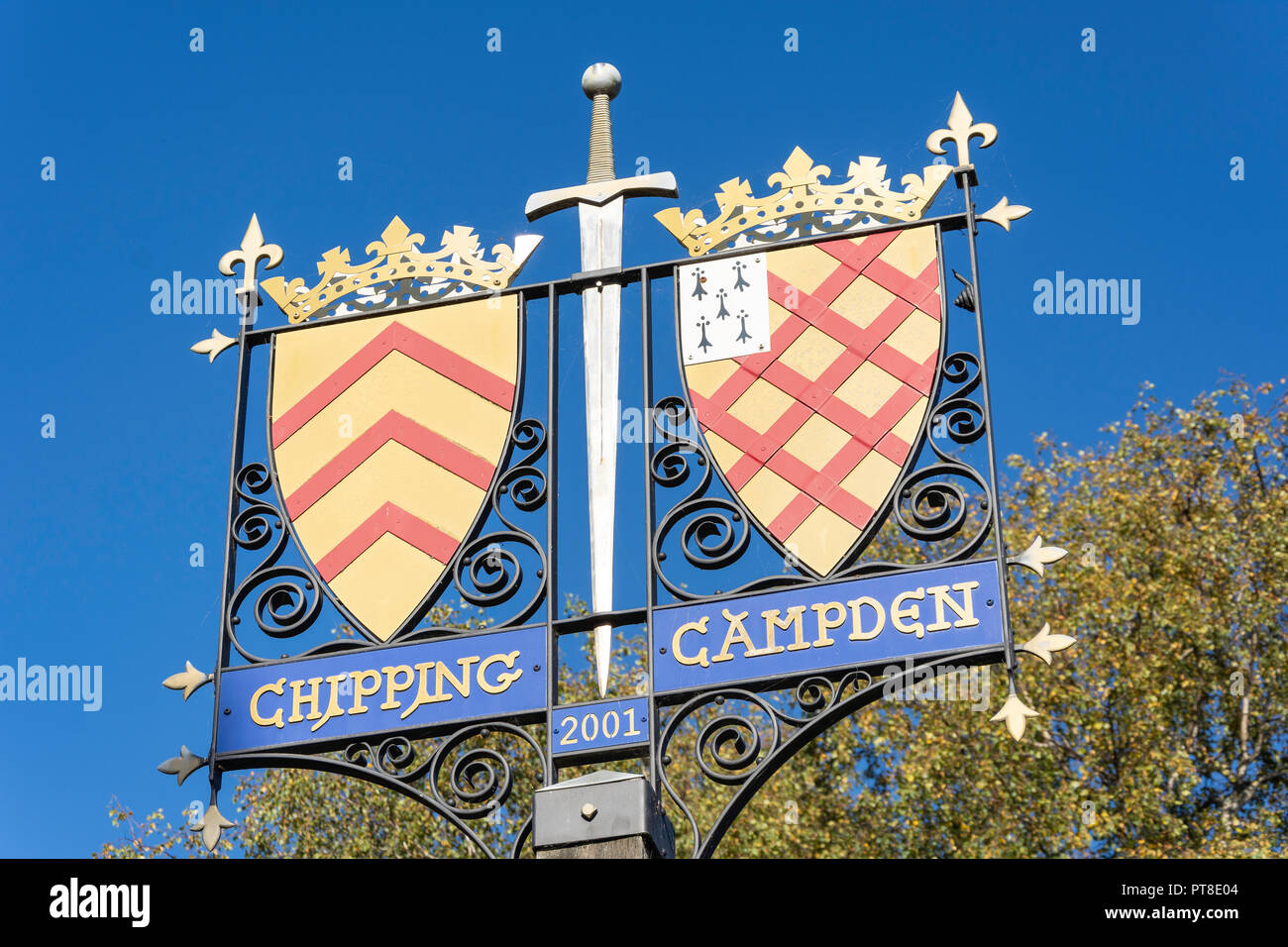Town sign, High Street, Chipping Campden, Gloucestershire, England, United Kingdom Stock Photo