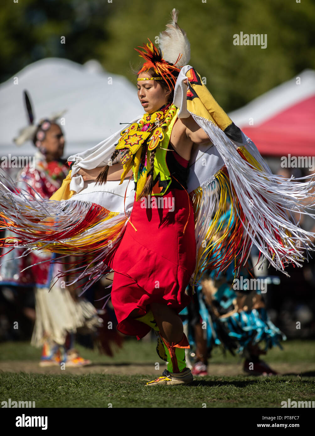 Participants dancing Native American style at the Stillwater Pow Wow in