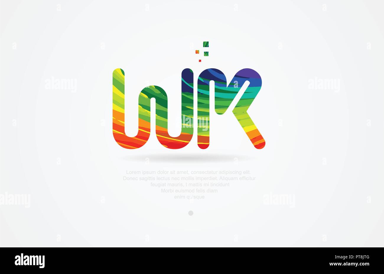 wk w k alphabet letter logo icon combination design with rainbow color Stock Vector