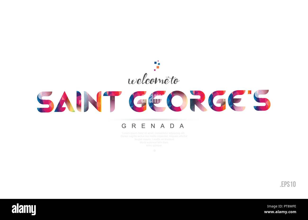 Welcome to saint george grenada card and letter design in colorful rainbow color and typographic icon design Stock Vector