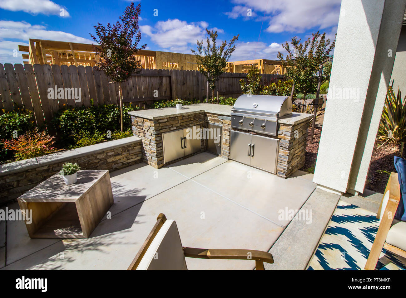 Rear Yard Patio With Built In BBQ Stock Photo Alamy