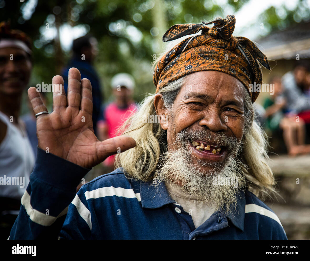 Humorous exchange between cultures, Sunda Islands, Indonesia Stock Photo