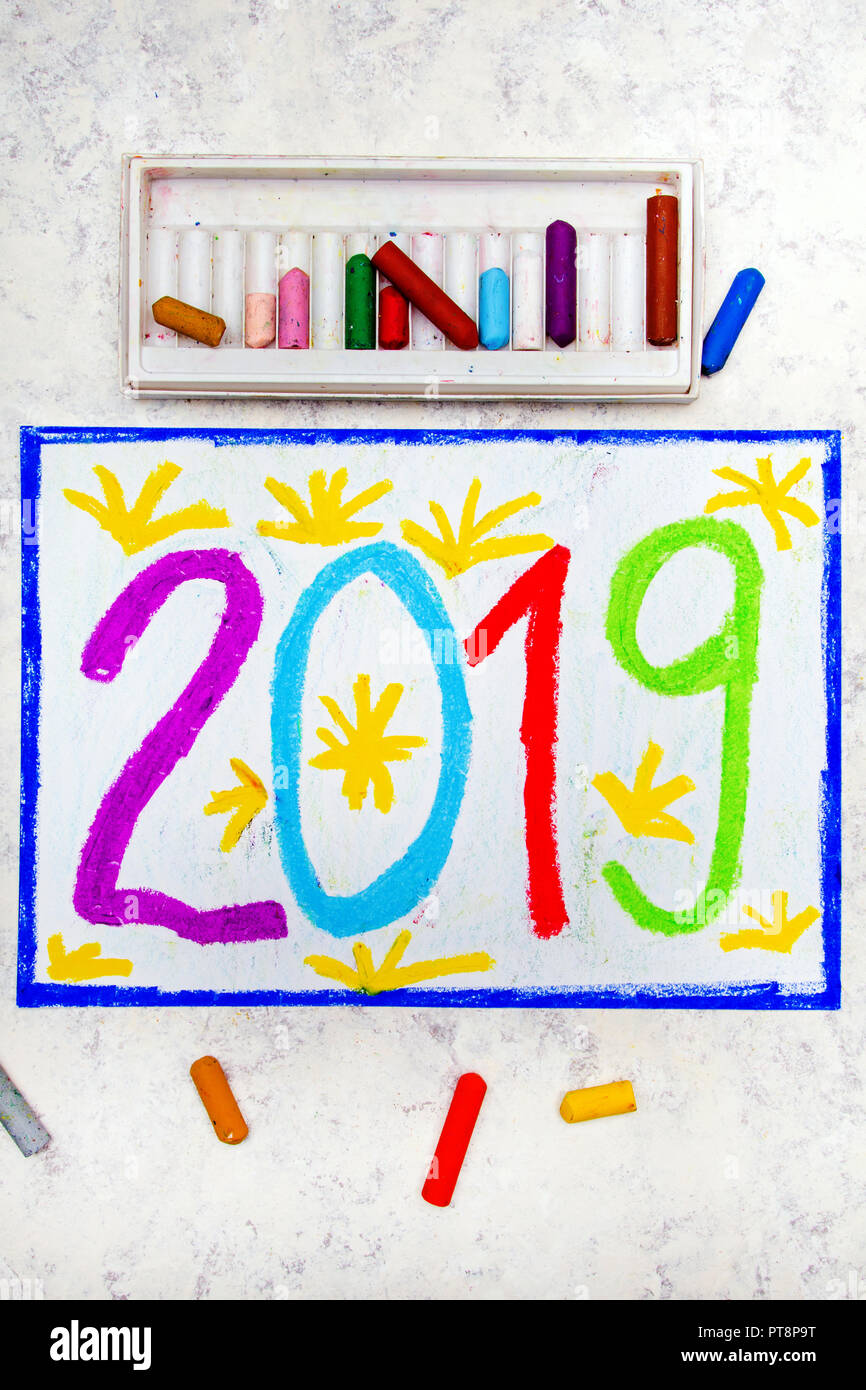 Colorful Hand Drawing Happy New Year Card 2019 Stock Photo Alamy