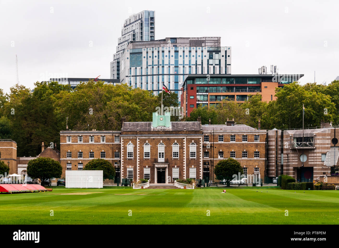 Armoury House the home of the Honourable Artillery Company behind the Artillery Garden cricket ground in London. Stock Photo
