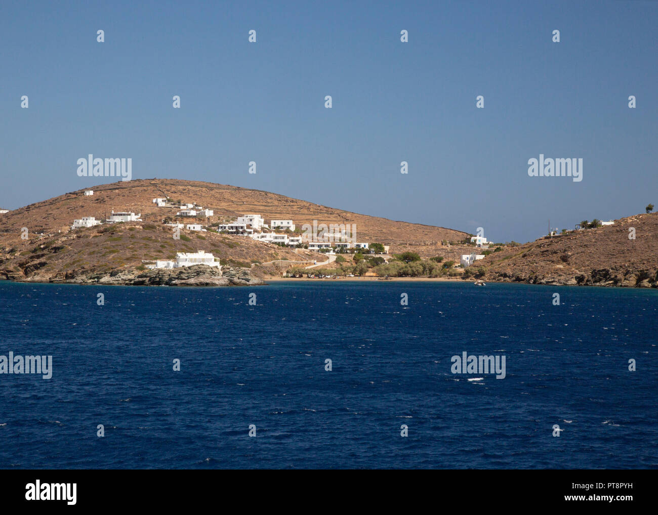 The beach and harbour of Fassolou seen from Chrissopigi on the Greek