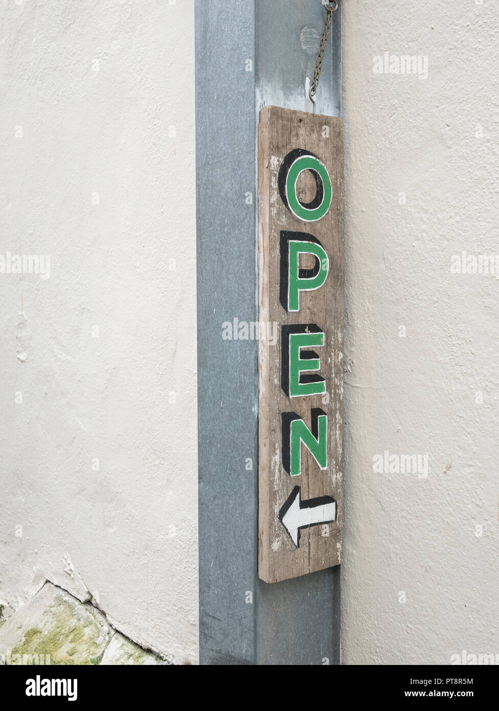 Cafe OPEN sign in Newquay, Cornwall. Stock Photo