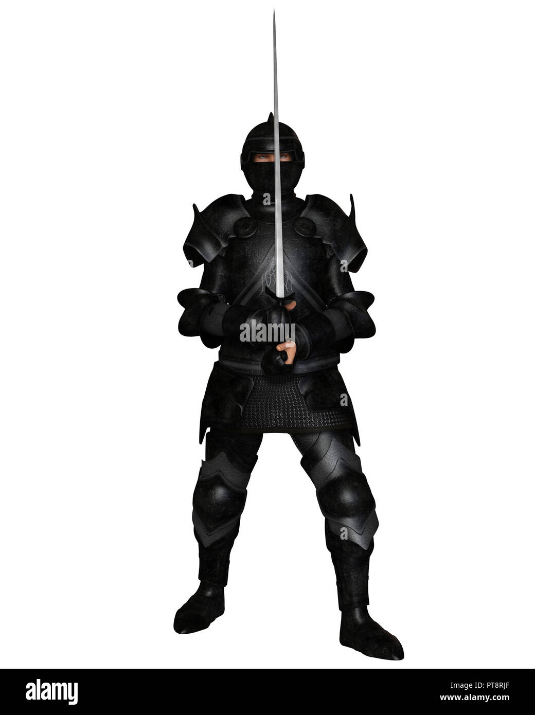 Black Knight in Medieval Armour Stock Photo