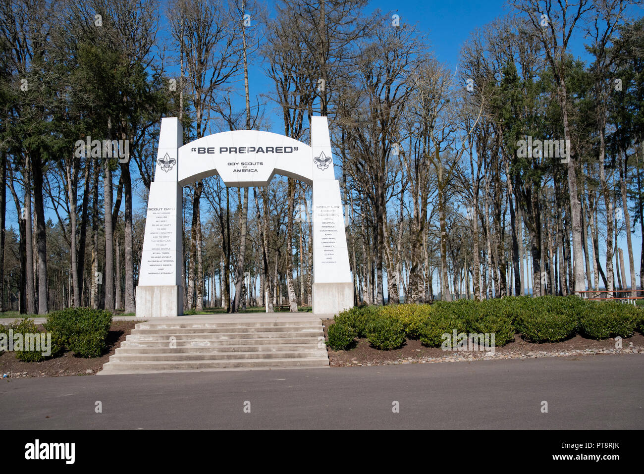 Gateway at the Boys Scouts campground.  Evergreen Aviation & Space Museum. Mcminnville, Oregon Stock Photo