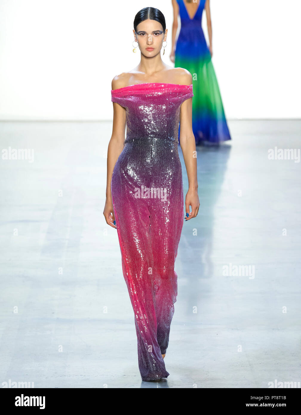 NEW YORK, NY - September 06, 2018: Tatia Akhalaia walks the runway at the Tadashi Shoji Spring Summer 2019 fashion show during New York Fashion Week Stock Photo