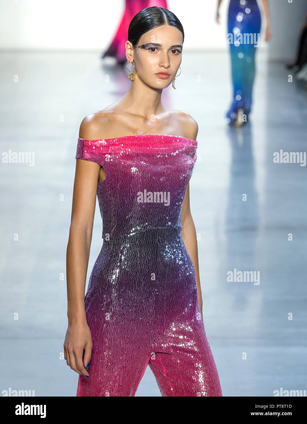 NEW YORK, NY - September 06, 2018: Tatia Akhalaia walks the runway at the Tadashi Shoji Spring Summer 2019 fashion show during New York Fashion Week Stock Photo