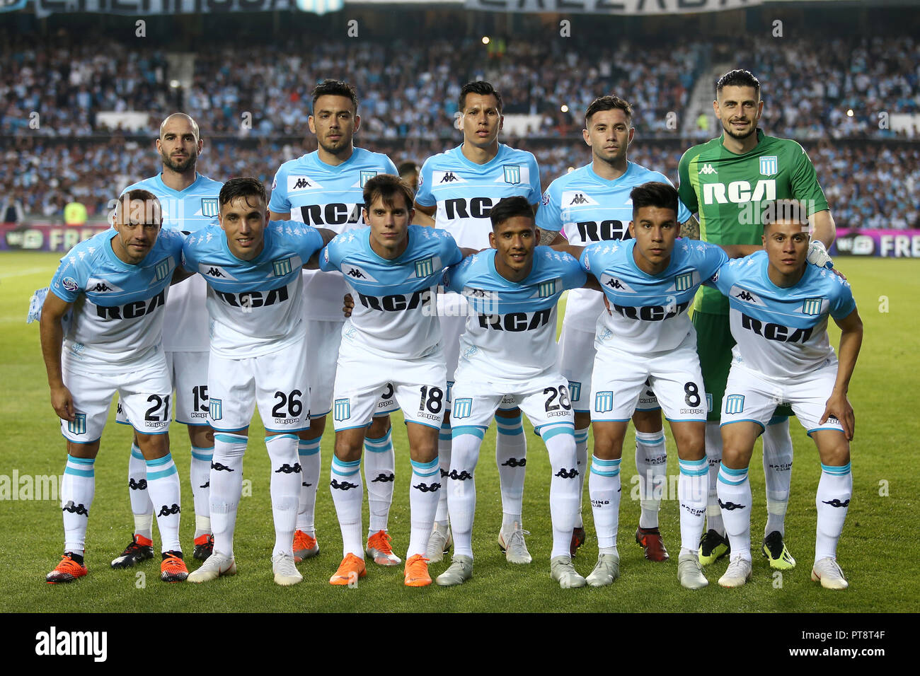 Buenos Aires, Argentina - October 07, 2018: Racing team formation against Boca in the Estadio Juan Domingo Peron in Buenos Aires, Argentina Stock Photo