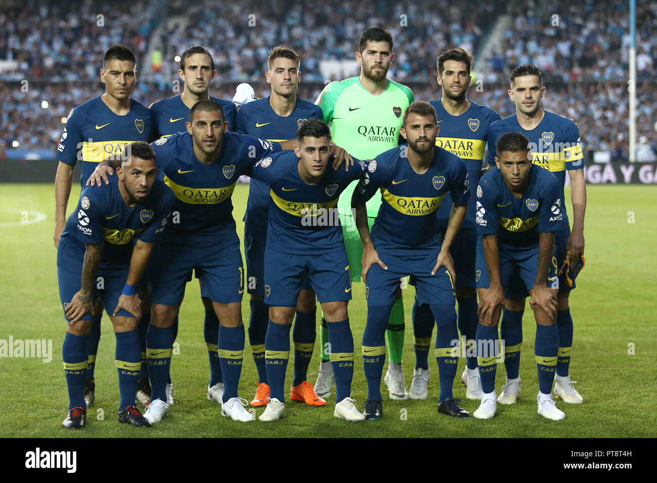 Buenos Aires, Argentina - October 07, 2018: Boca team formation against Racing in the Estadio Juan Domingo Peron in Buenos Aires, Argentina Stock Photo