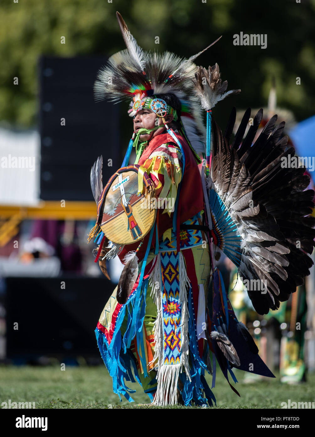 Participants dancing Native American style at the Stillwater Pow Wow in