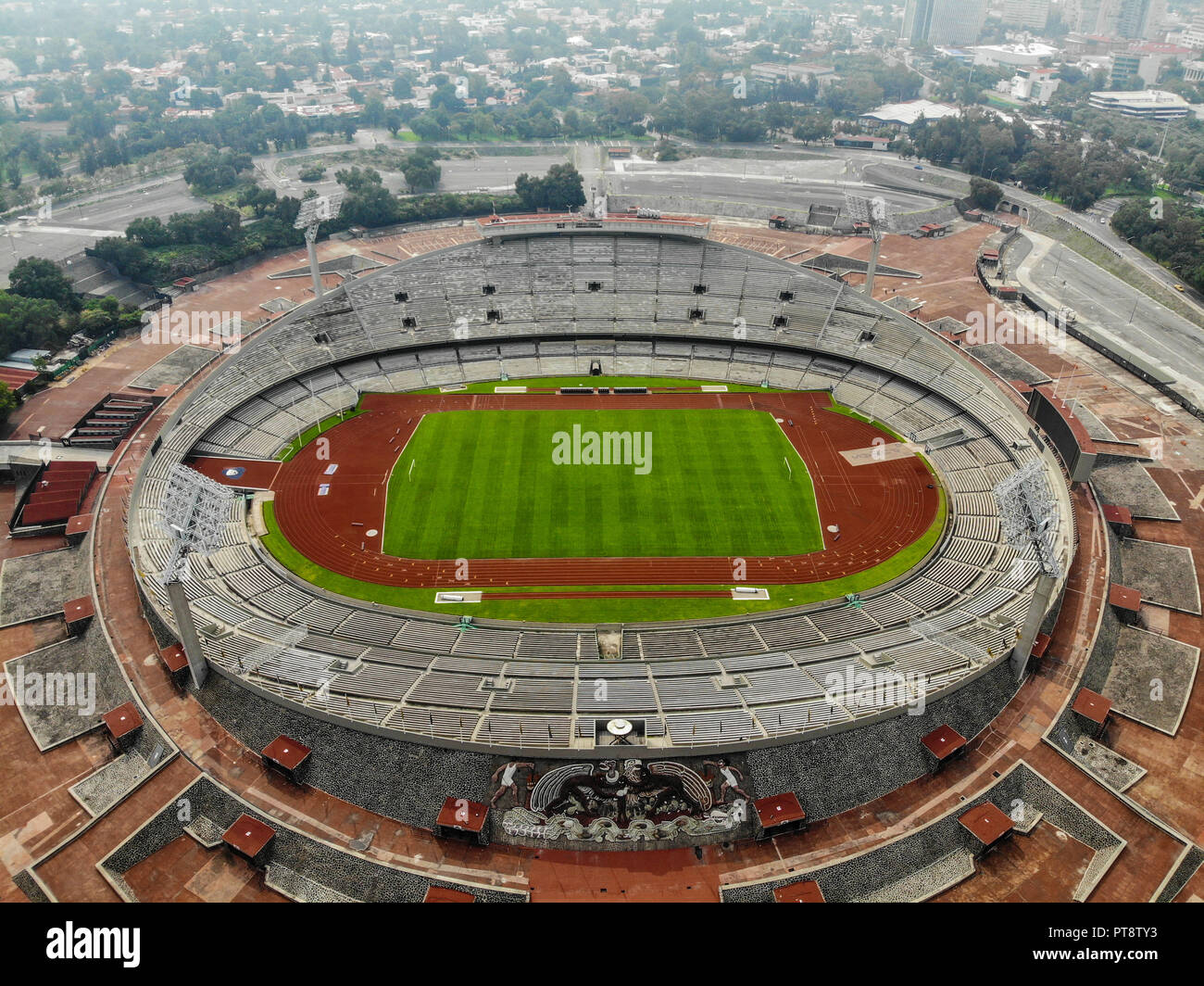 aerial view of the University Olympic Stadium, home of the soccer team Los  Pumas de la UNAM. National Autonomous University of Mexico. CU. Mexico  City. high angle view (Photo: Luis Gutierrez /