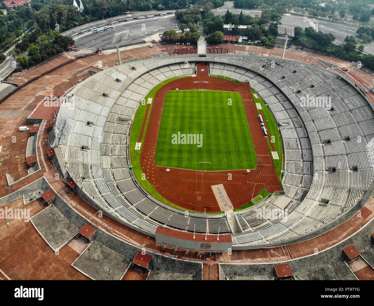 aerial view of the University Olympic Stadium, home of the soccer team Los  Pumas de la UNAM. National Autonomous University of Mexico. CU. Mexico  City. high angle view (Photo: Luis Gutierrez /