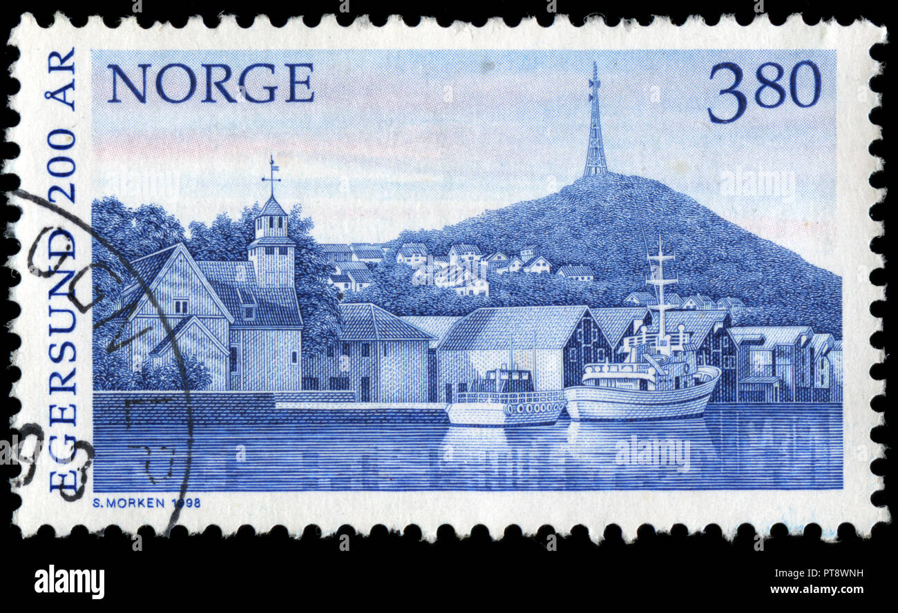 Postmarked stamp from Norway in the Egersund series issued in 1998 Stock Photo
