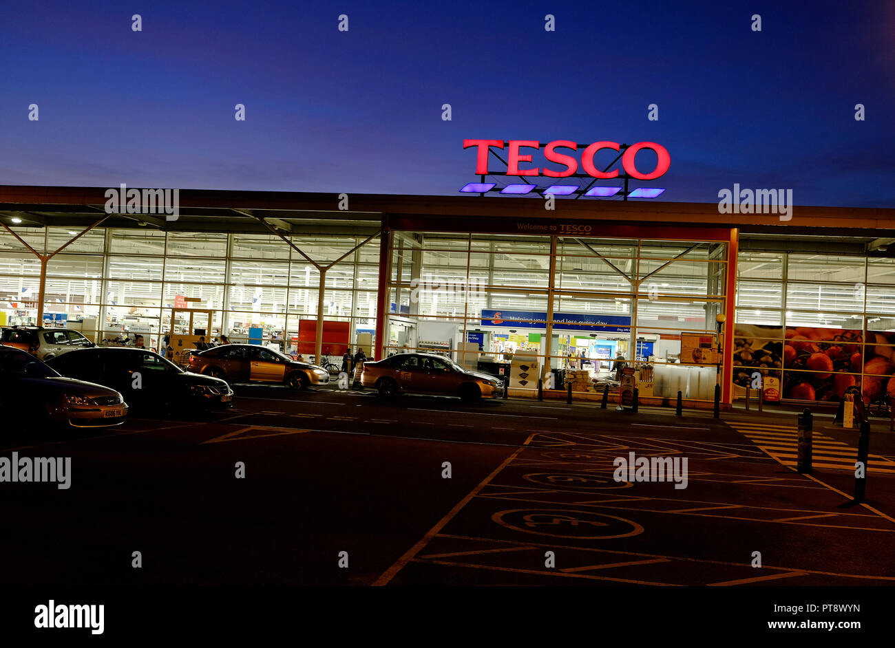 Tesco store at night hires stock photography and images Alamy