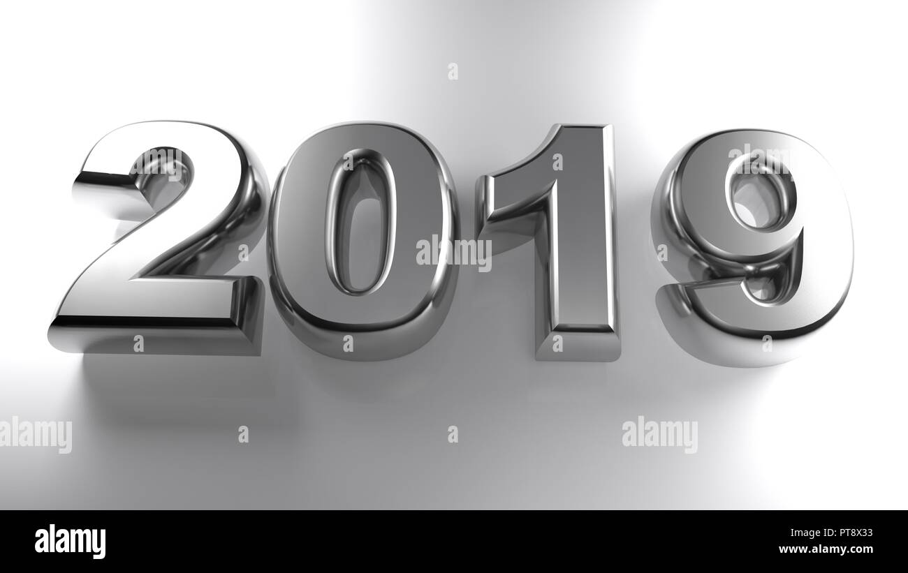 2019 in metallic chrome 3D letters - 3D rendering Stock Photo - Alamy