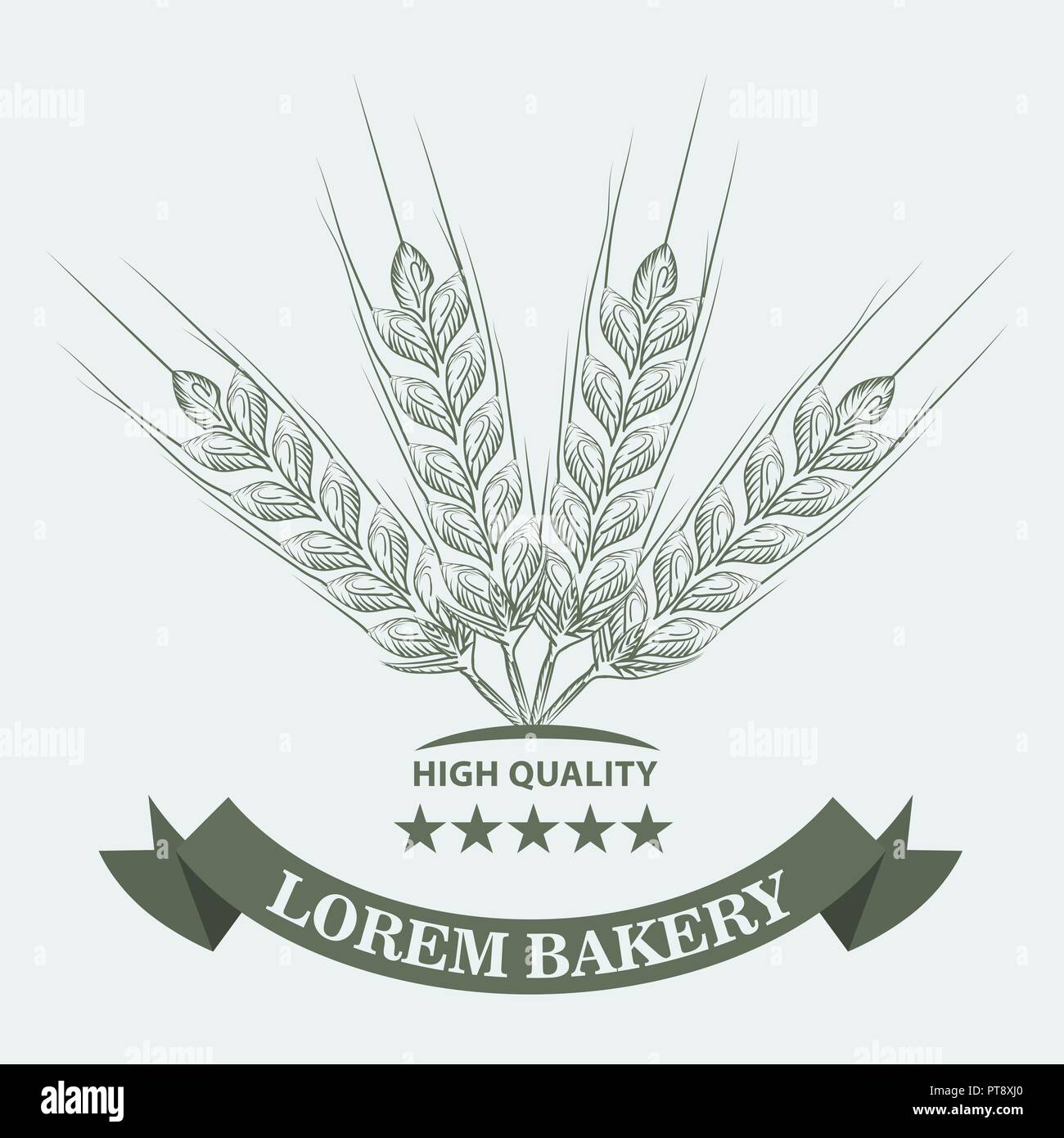 Wheat, stars and ribbon with sketch line art style for Bakery concept. Vector illustration. Stock Vector