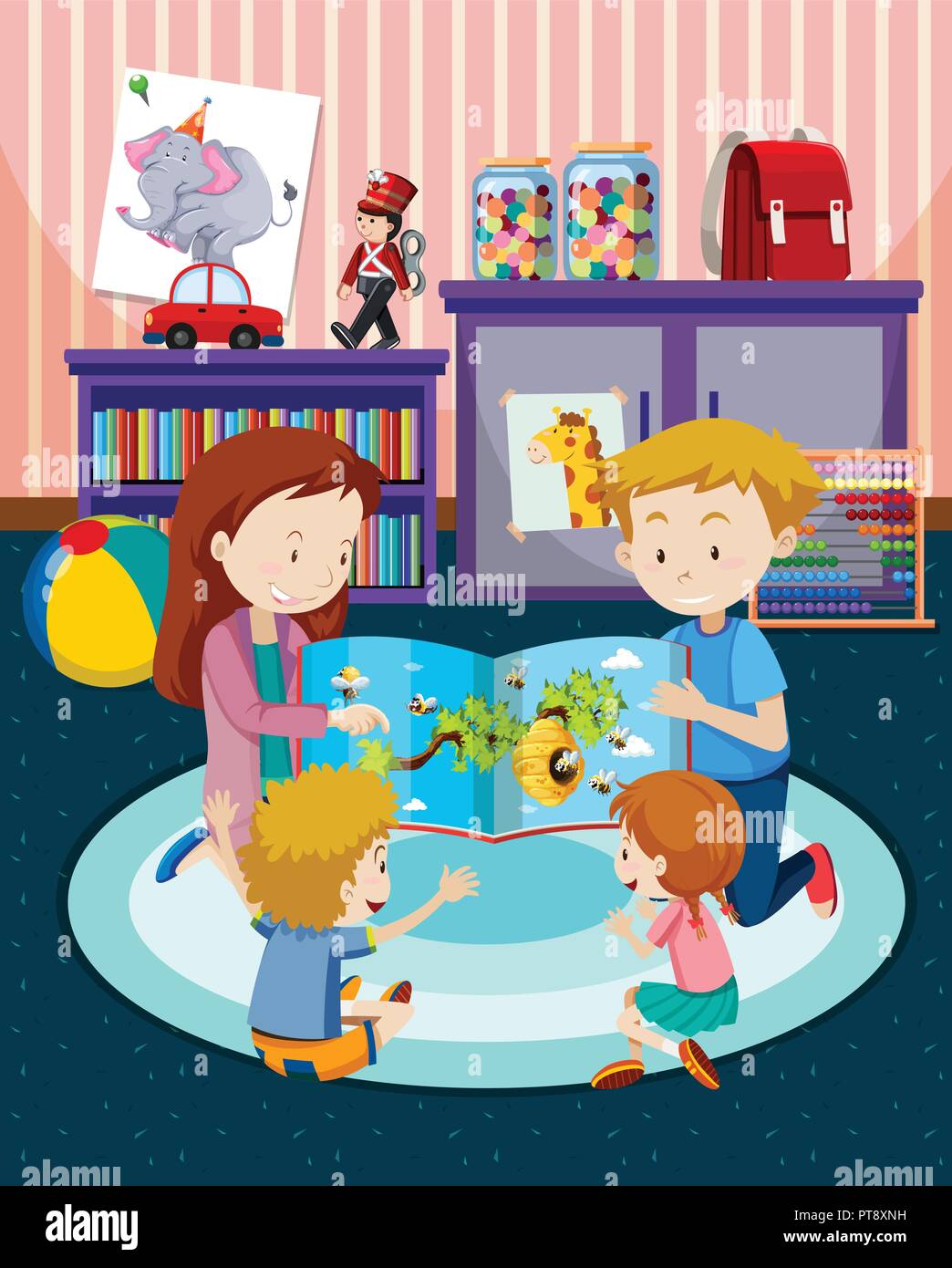 Parents Reading Children A Book Illustration Stock Vector Image Art Alamy