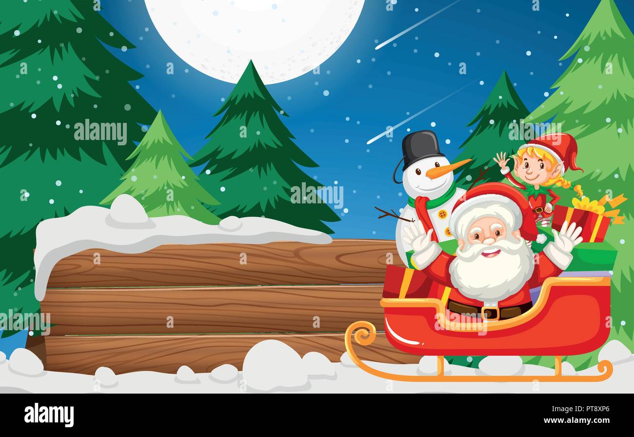 Santa claus with wooden banner illustration Stock Vector Image & Art ...