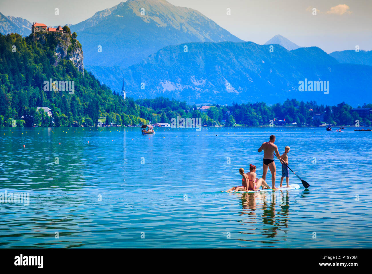 Castle and stand up paddle surfing. Stock Photo