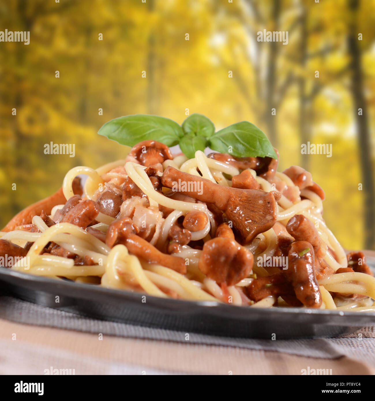 Spaghetti pasta with chanterelles Stock Photo Alamy