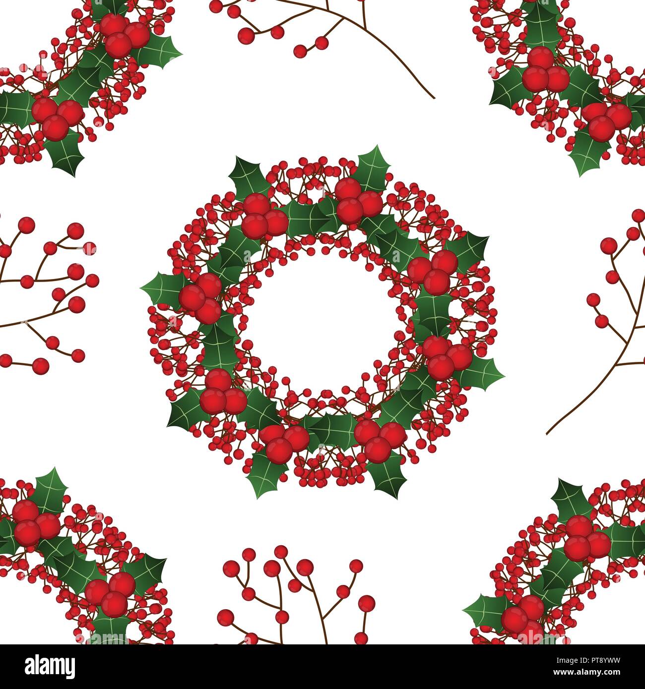Red Berry Christmas Wreath on White Background. Vector Illustration ...